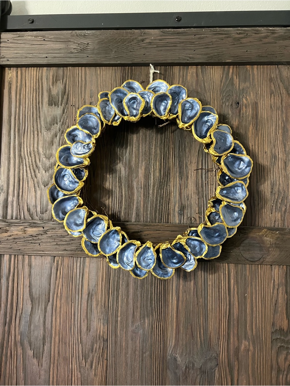 Handcrafted Navy & Gold Oyster Shell Wreath